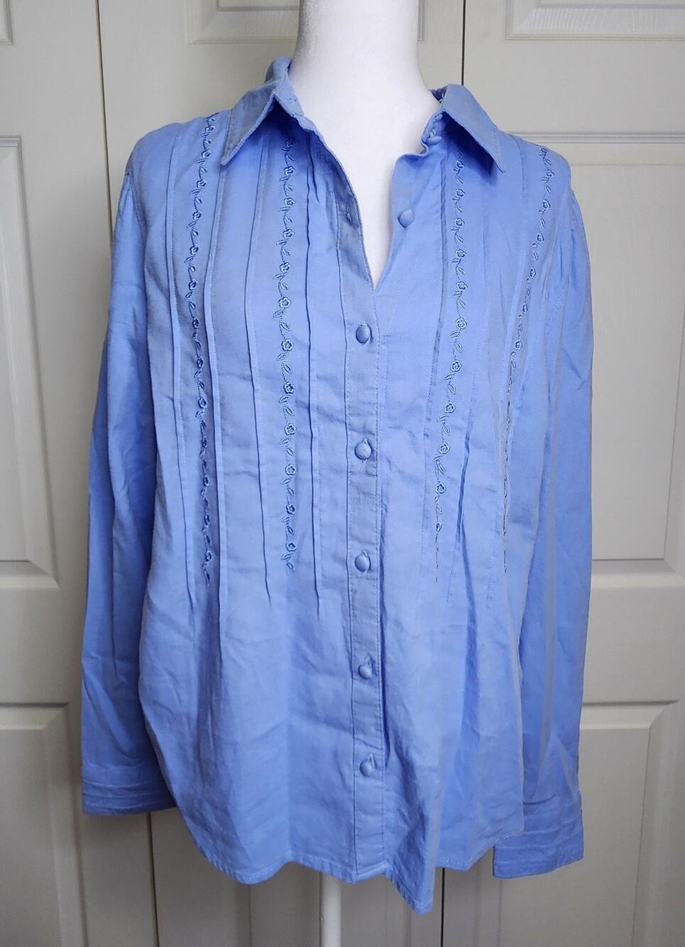Joie Women's Shirt Blue Embroidered Detail Long Sleeve Linen Blend Size M NWT